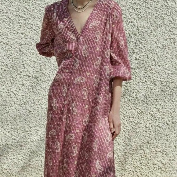 Zara printed midi slit dress size small pink NWT - Picture 4 of 16